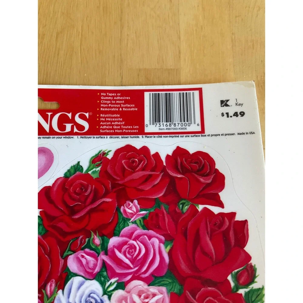Vintage Paper Magic Group Valentines Day Window Clings Rose Heart Set 2 Sheets